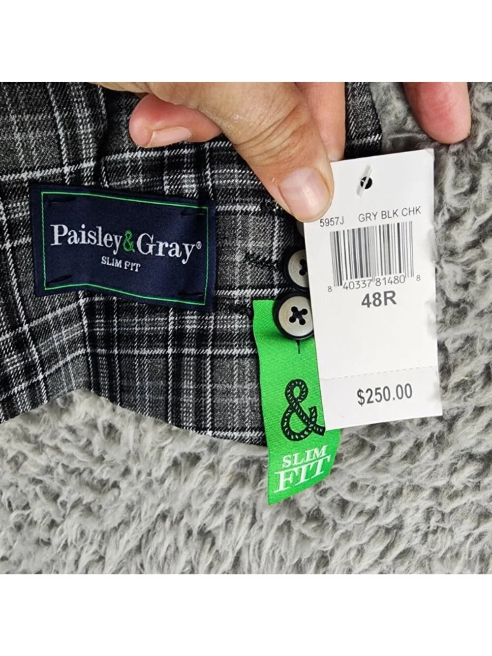 Paisley & Gray Suit Mens 48R Gray Plaid Slim Fit 2 Button Blazer *NWT*